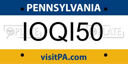 IOQI50 Pennsylvania License Plate