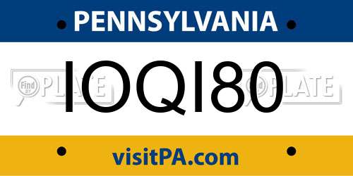IOQI80 Pennsylvania License Plate