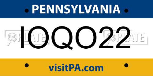 IOQO22 Pennsylvania License Plate