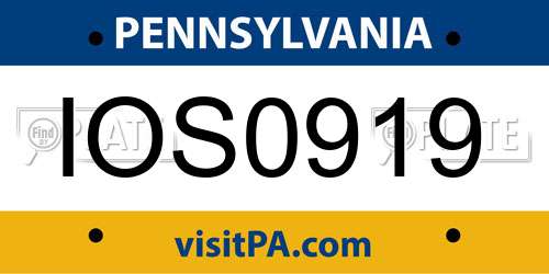 IOS0919 Pennsylvania License Plate