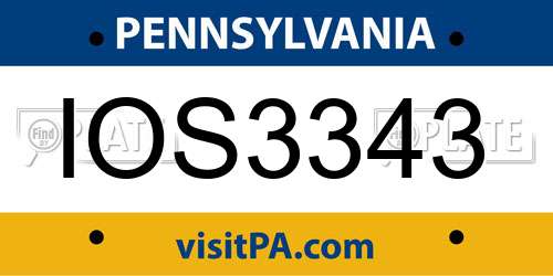 IOS3343 Pennsylvania License Plate