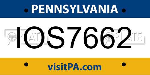 IOS7662 Pennsylvania License Plate