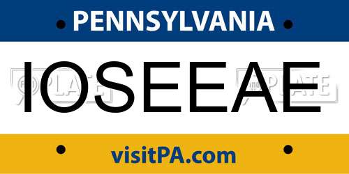 IOSEEAE Pennsylvania License Plate