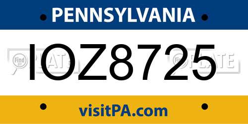 IOZ8725 Pennsylvania License Plate