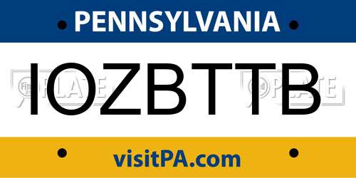 IOZBTTB Pennsylvania License Plate