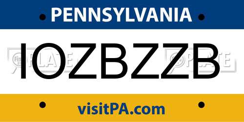 IOZBZZB Pennsylvania License Plate