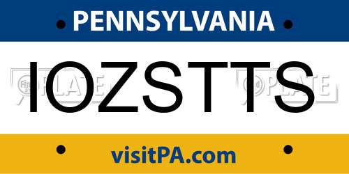 IOZSTTS Pennsylvania License Plate