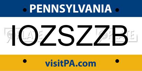 IOZSZZB Pennsylvania License Plate