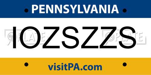 IOZSZZS Pennsylvania License Plate