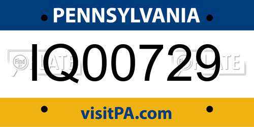 IQ00729 Pennsylvania License Plate