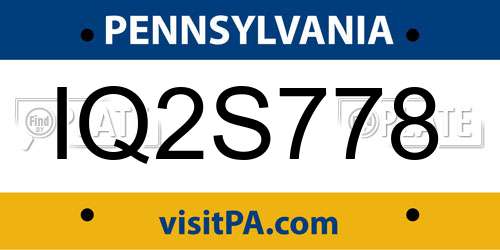 IQ2S778 Pennsylvania License Plate
