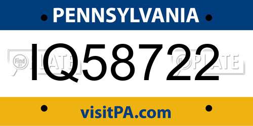 IQ58722 Pennsylvania License Plate
