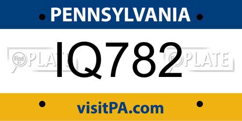 IQ782 Pennsylvania License Plate