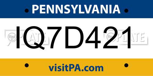 IQ7D421 Pennsylvania License Plate