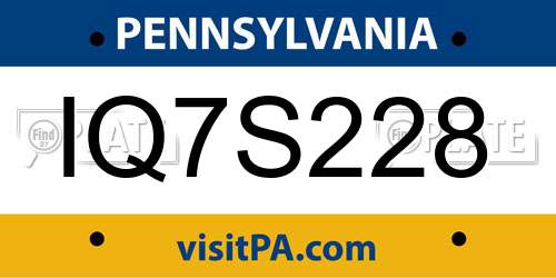 IQ7S228 Pennsylvania License Plate