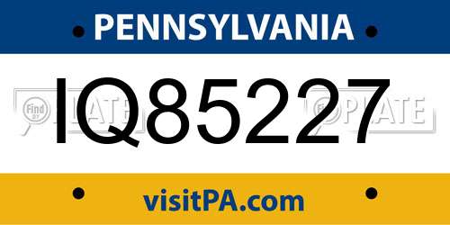 IQ85227 Pennsylvania License Plate