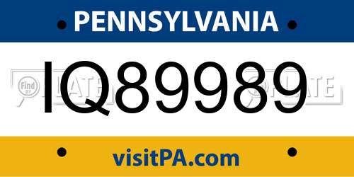 IQ89989 Pennsylvania License Plate