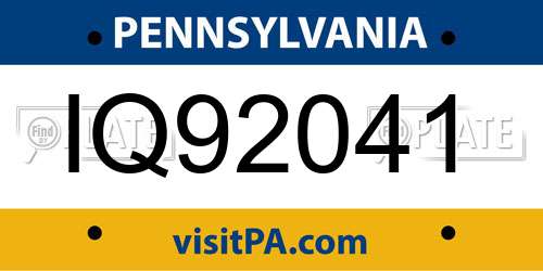 IQ92041 Pennsylvania License Plate