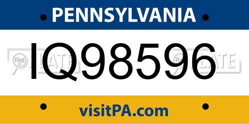 IQ98596 Pennsylvania License Plate