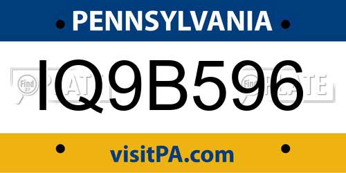 IQ9B596 Pennsylvania License Plate