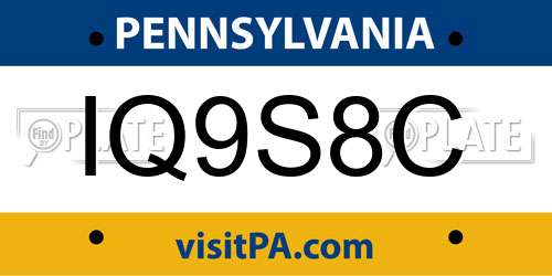 IQ9S8C Pennsylvania License Plate