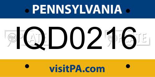 IQD0216 Pennsylvania License Plate