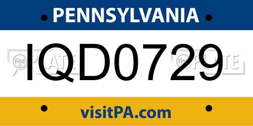 IQD0729 Pennsylvania License Plate