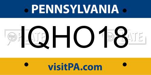 IQHO18 Pennsylvania License Plate