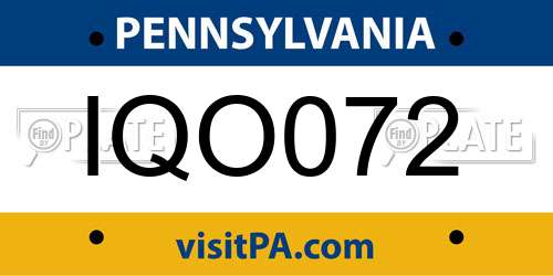 IQO072 Pennsylvania License Plate