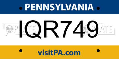 IQR749 Pennsylvania License Plate