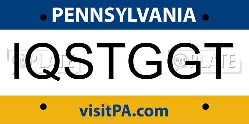 IQSTGGT Pennsylvania License Plate