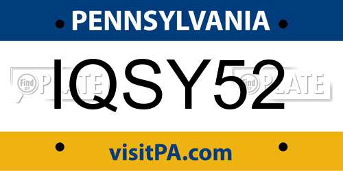 IQSY52 Pennsylvania License Plate