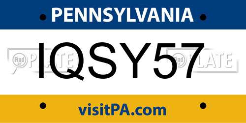 IQSY57 Pennsylvania License Plate