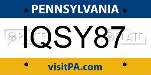IQSY87 Pennsylvania License Plate