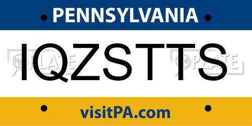 IQZSTTS Pennsylvania License Plate