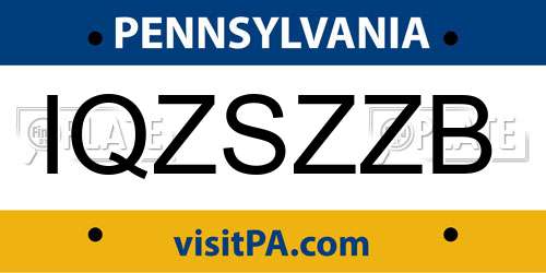 IQZSZZB Pennsylvania License Plate