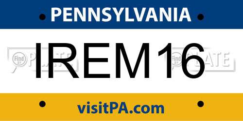 IREM16 Pennsylvania License Plate