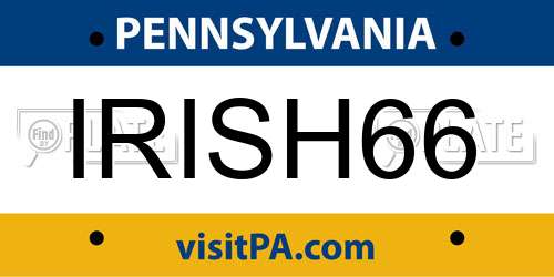 IRISH66 Pennsylvania License Plate