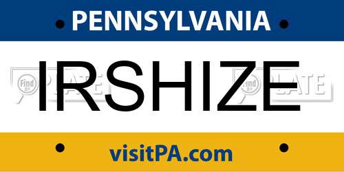 IRSHIZE Pennsylvania License Plate
