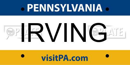 IRVING Pennsylvania License Plate