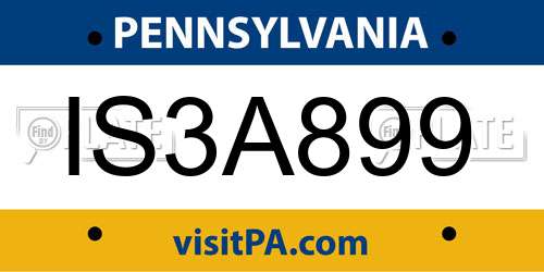 IS3A899 Pennsylvania License Plate
