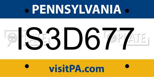 IS3D677 Pennsylvania License Plate