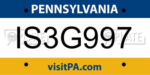 IS3G997 Pennsylvania License Plate