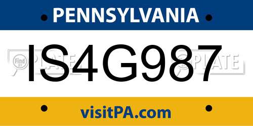 IS4G987 Pennsylvania License Plate