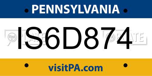 IS6D874 Pennsylvania License Plate