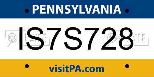 IS7S728 Pennsylvania License Plate