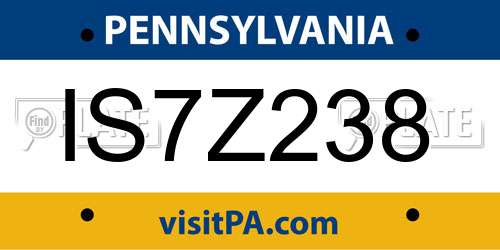IS7Z238 Pennsylvania License Plate