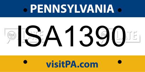 ISA1390 Pennsylvania License Plate