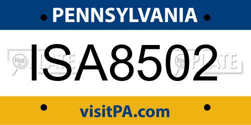 ISA8502 Pennsylvania License Plate