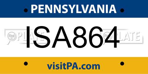 ISA864 Pennsylvania License Plate